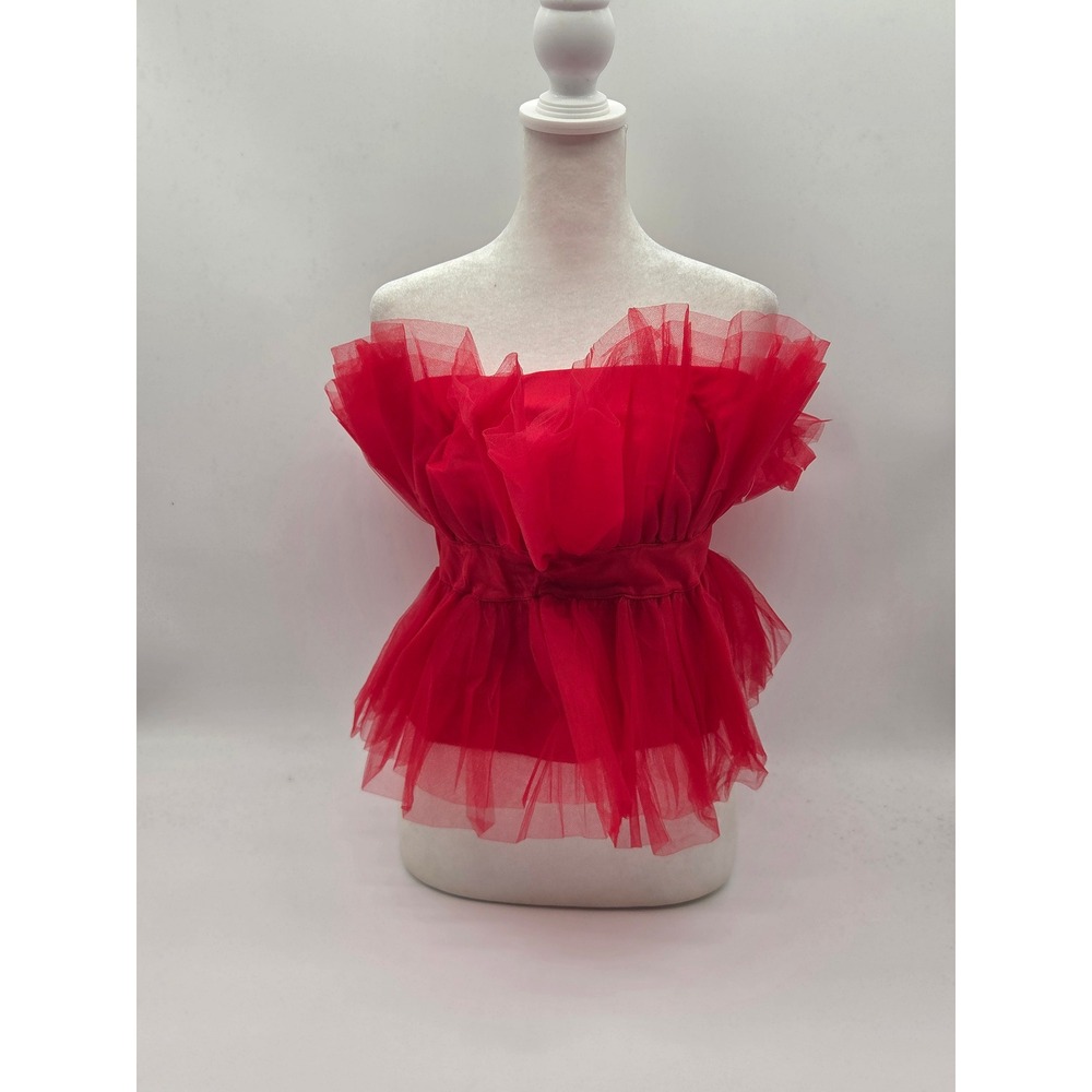 Mable Red Ruffle Tulle Off Shoulder Peplum Top Women's Size S 101-356